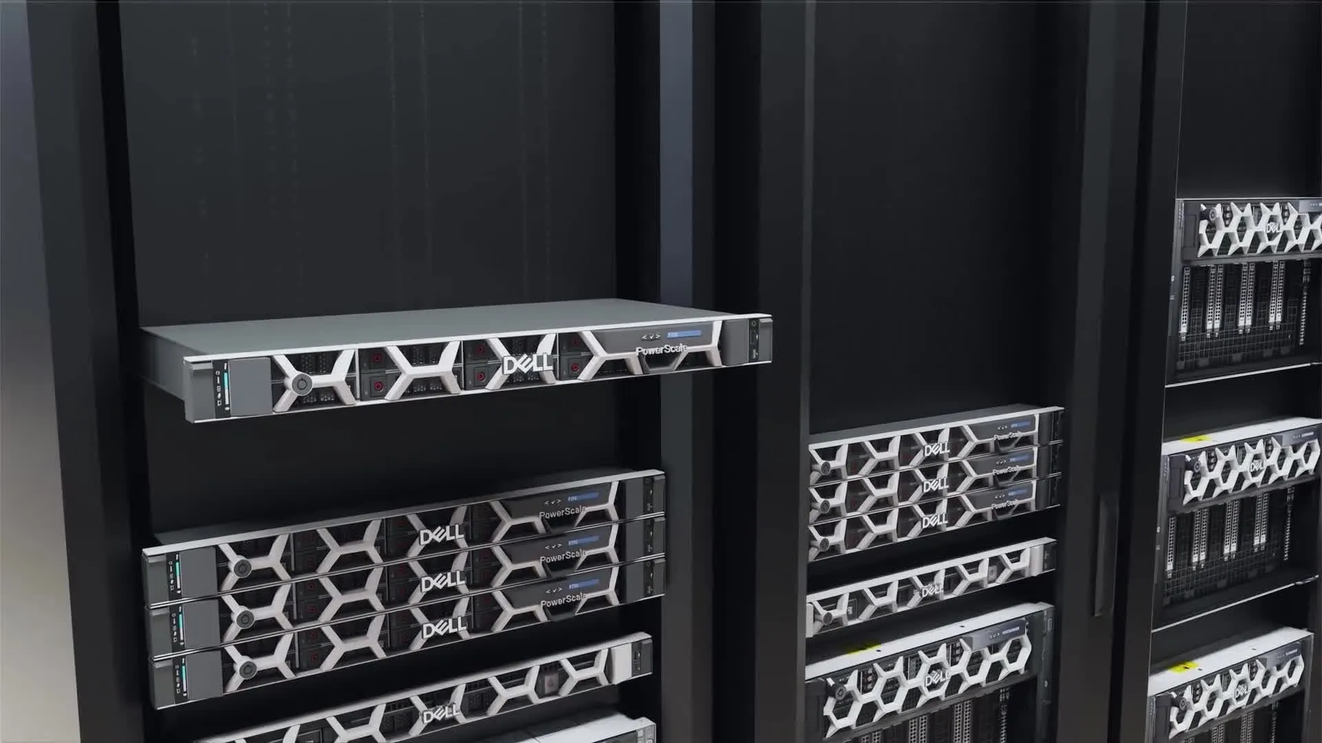Racks of Dell PowerScale storage and PowerEdge servers